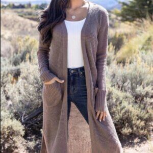 Grace & Lace Brown Waffle Knit Open Duster Cardigan sz L